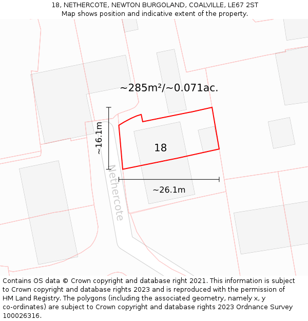 18, NETHERCOTE, NEWTON BURGOLAND, COALVILLE, LE67 2ST: Plot and title map