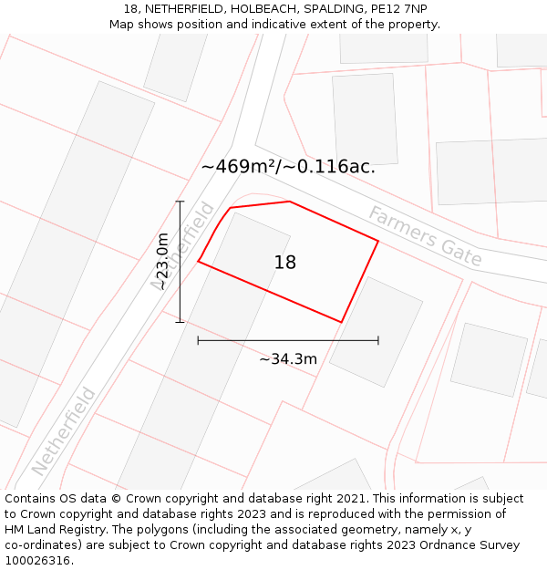 18, NETHERFIELD, HOLBEACH, SPALDING, PE12 7NP: Plot and title map