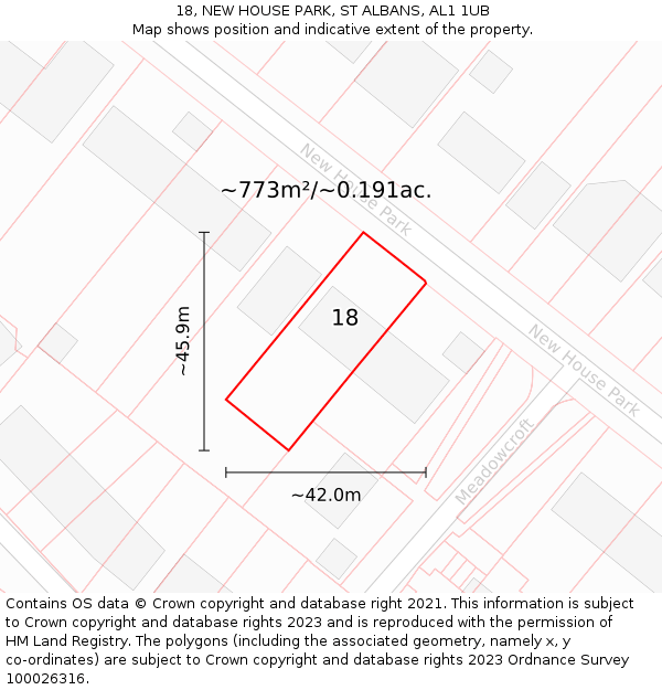 18, NEW HOUSE PARK, ST ALBANS, AL1 1UB: Plot and title map
