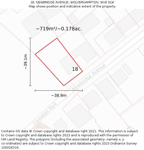 18, NEWBRIDGE AVENUE, WOLVERHAMPTON, WV6 0LW: Plot and title map