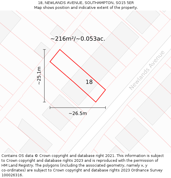 18, NEWLANDS AVENUE, SOUTHAMPTON, SO15 5ER: Plot and title map