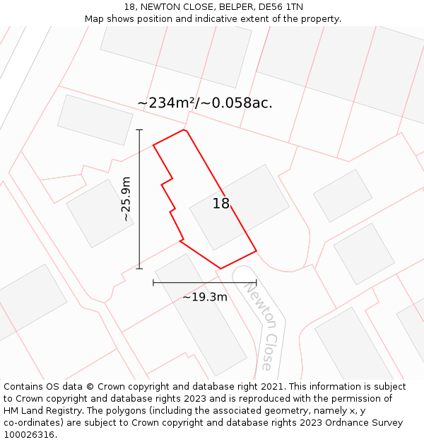 18, NEWTON CLOSE, BELPER, DE56 1TN: Plot and title map