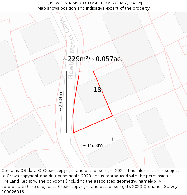 18, NEWTON MANOR CLOSE, BIRMINGHAM, B43 5JZ: Plot and title map