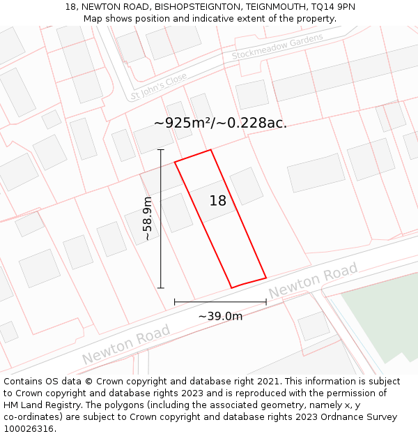 18, NEWTON ROAD, BISHOPSTEIGNTON, TEIGNMOUTH, TQ14 9PN: Plot and title map