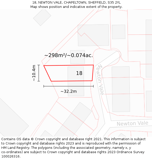 18, NEWTON VALE, CHAPELTOWN, SHEFFIELD, S35 2YL: Plot and title map