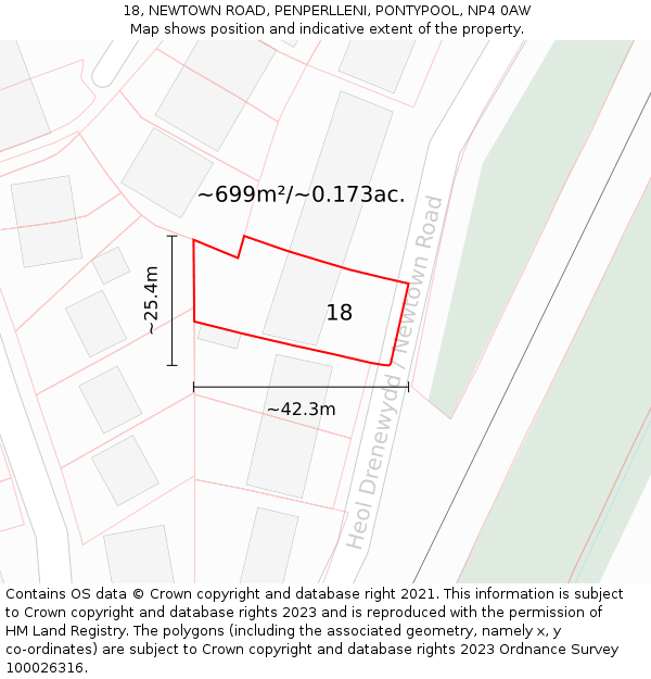 18, NEWTOWN ROAD, PENPERLLENI, PONTYPOOL, NP4 0AW: Plot and title map
