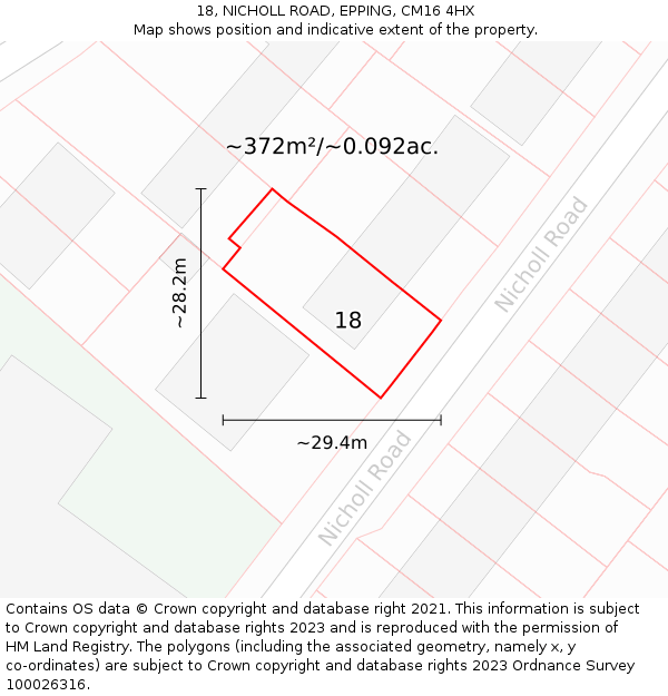 18, NICHOLL ROAD, EPPING, CM16 4HX: Plot and title map