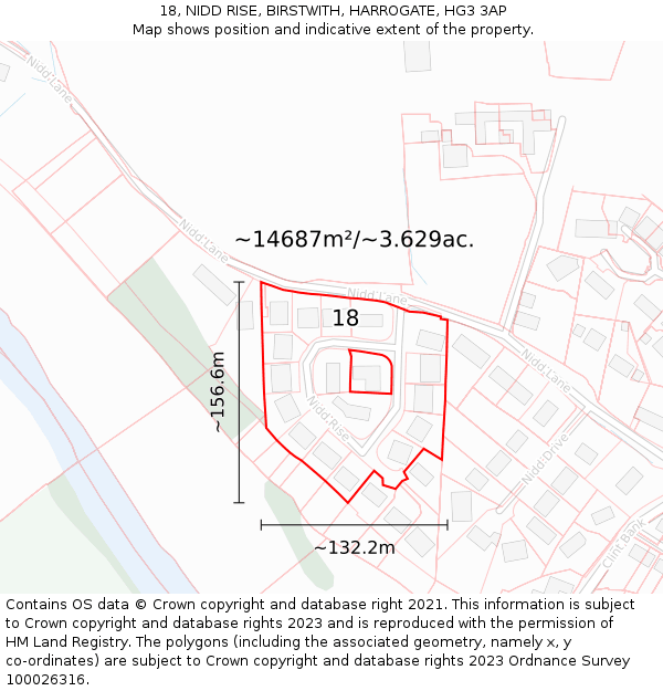 18, NIDD RISE, BIRSTWITH, HARROGATE, HG3 3AP: Plot and title map