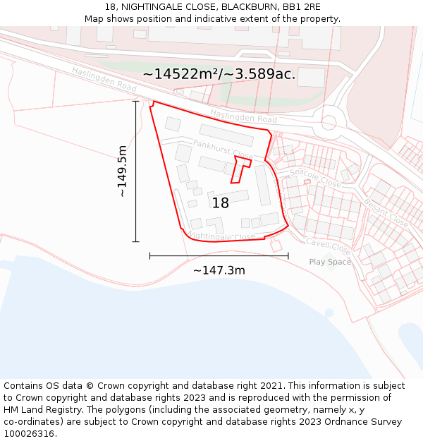 18, NIGHTINGALE CLOSE, BLACKBURN, BB1 2RE: Plot and title map