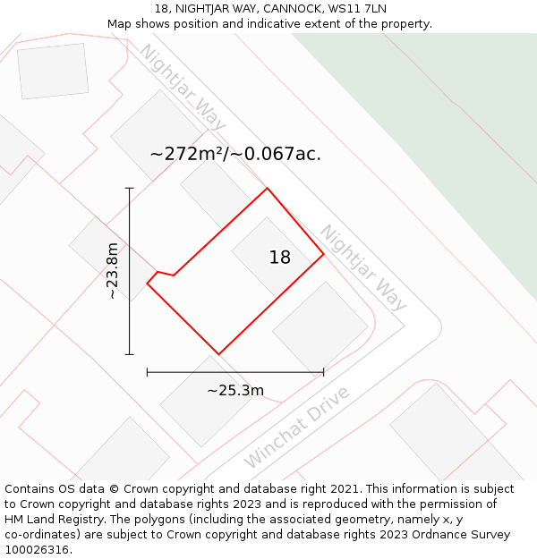 18, NIGHTJAR WAY, CANNOCK, WS11 7LN: Plot and title map