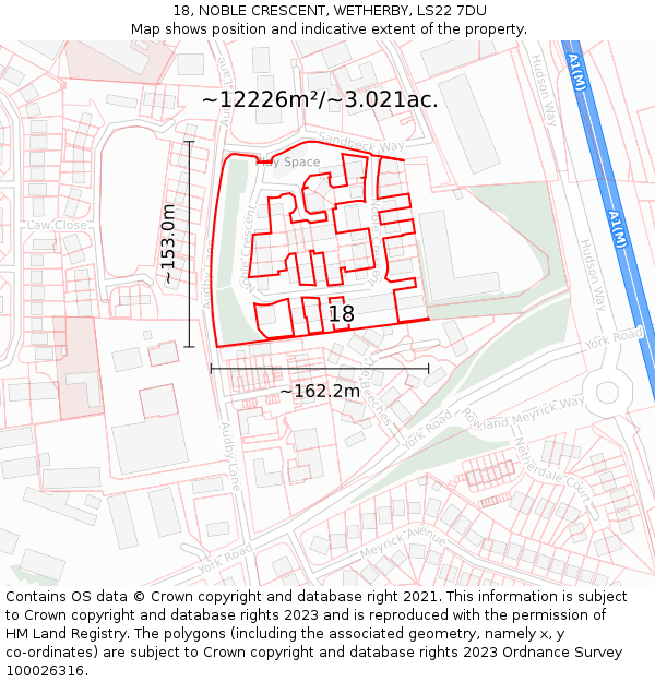 18, NOBLE CRESCENT, WETHERBY, LS22 7DU: Plot and title map