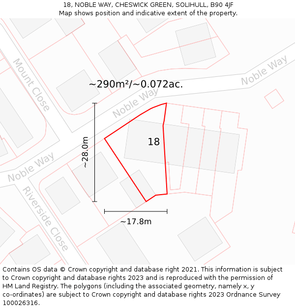18, NOBLE WAY, CHESWICK GREEN, SOLIHULL, B90 4JF: Plot and title map