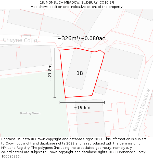 18, NONSUCH MEADOW, SUDBURY, CO10 2FJ: Plot and title map