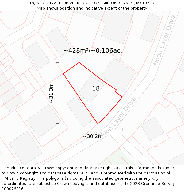 18, NOON LAYER DRIVE, MIDDLETON, MILTON KEYNES, MK10 9FQ: Plot and title map