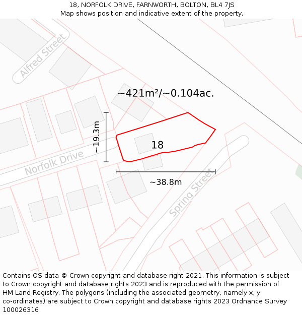 18, NORFOLK DRIVE, FARNWORTH, BOLTON, BL4 7JS: Plot and title map
