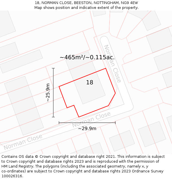 18, NORMAN CLOSE, BEESTON, NOTTINGHAM, NG9 4EW: Plot and title map