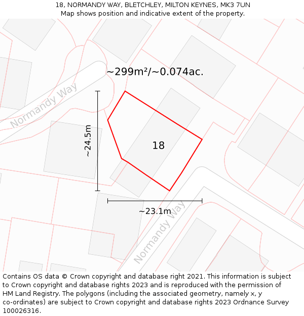 18, NORMANDY WAY, BLETCHLEY, MILTON KEYNES, MK3 7UN: Plot and title map