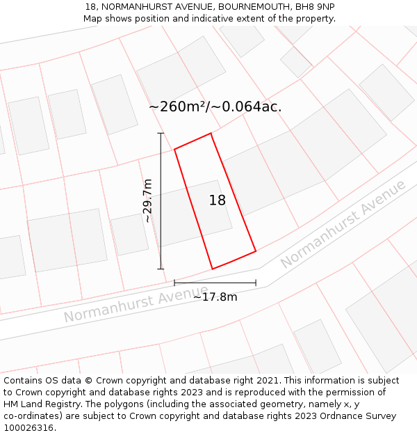 18, NORMANHURST AVENUE, BOURNEMOUTH, BH8 9NP: Plot and title map