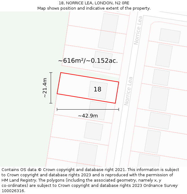 18, NORRICE LEA, LONDON, N2 0RE: Plot and title map