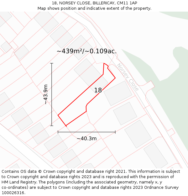 18, NORSEY CLOSE, BILLERICAY, CM11 1AP: Plot and title map