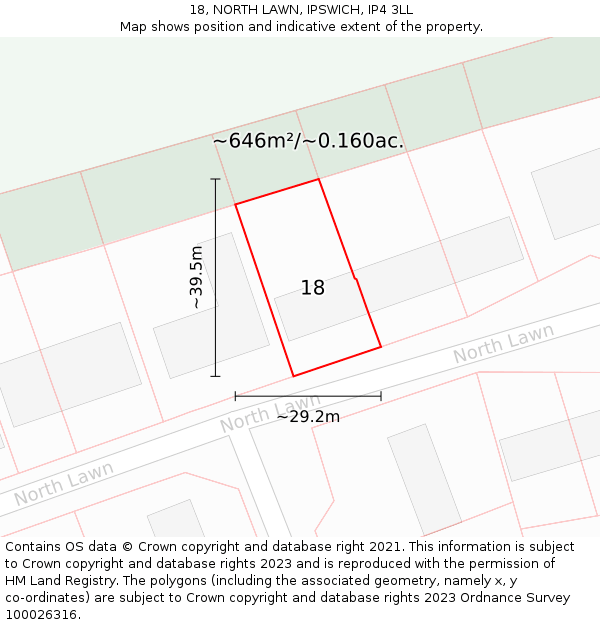 18, NORTH LAWN, IPSWICH, IP4 3LL: Plot and title map