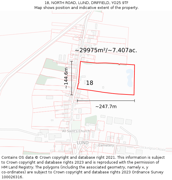 18, NORTH ROAD, LUND, DRIFFIELD, YO25 9TF: Plot and title map