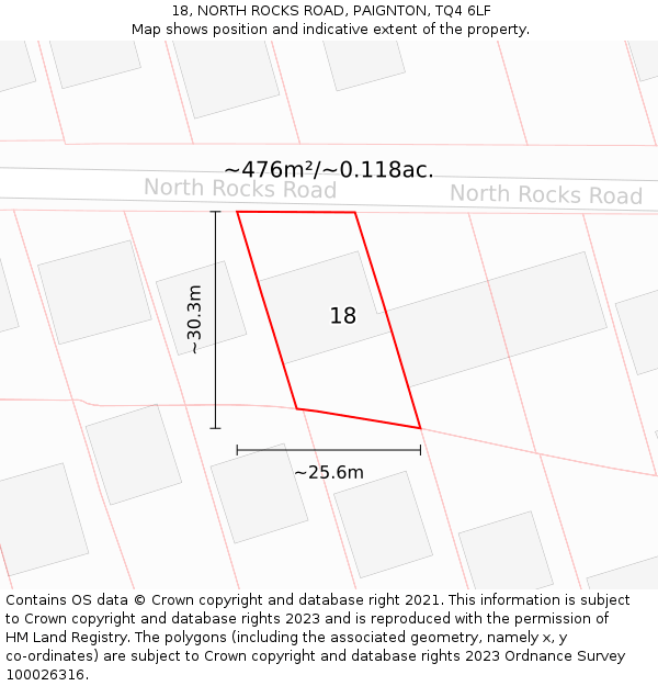 18, NORTH ROCKS ROAD, PAIGNTON, TQ4 6LF: Plot and title map