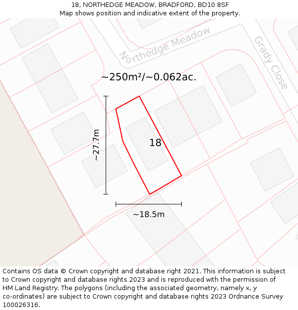 18, NORTHEDGE MEADOW, BRADFORD, BD10 8SF: Plot and title map