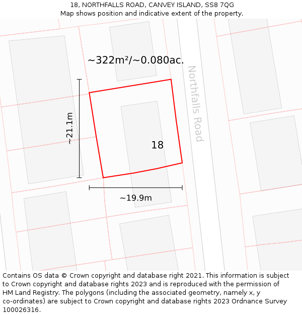 18, NORTHFALLS ROAD, CANVEY ISLAND, SS8 7QG: Plot and title map