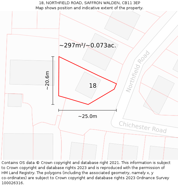 18, NORTHFIELD ROAD, SAFFRON WALDEN, CB11 3EP: Plot and title map