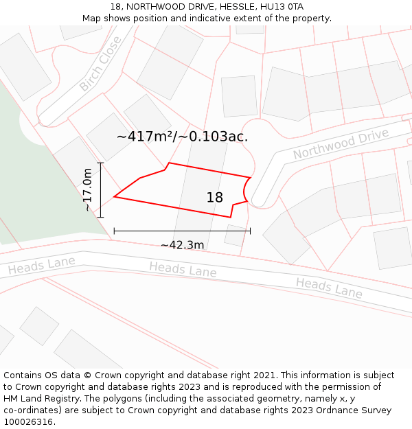 18, NORTHWOOD DRIVE, HESSLE, HU13 0TA: Plot and title map