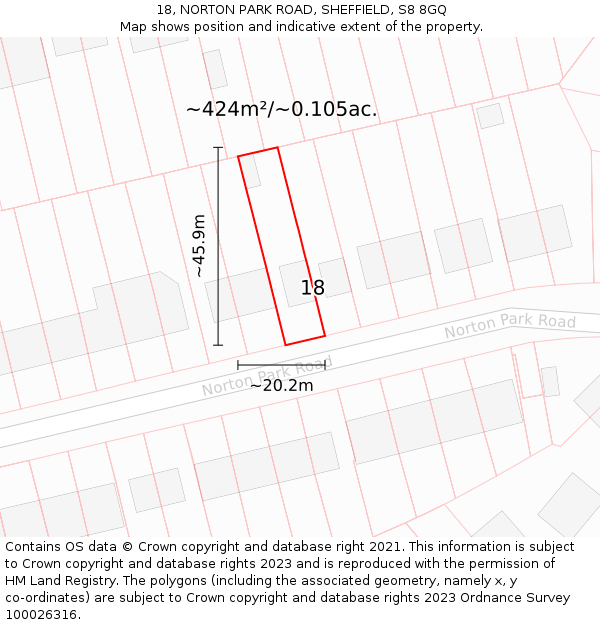 18, NORTON PARK ROAD, SHEFFIELD, S8 8GQ: Plot and title map