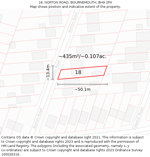 18, NORTON ROAD, BOURNEMOUTH, BH9 2PX: Plot and title map