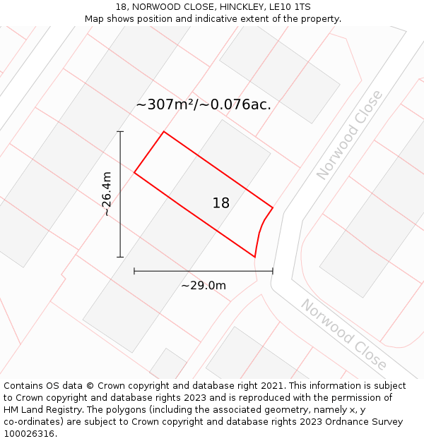 18, NORWOOD CLOSE, HINCKLEY, LE10 1TS: Plot and title map