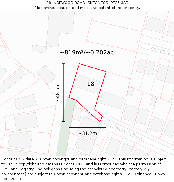 18, NORWOOD ROAD, SKEGNESS, PE25 3AD: Plot and title map