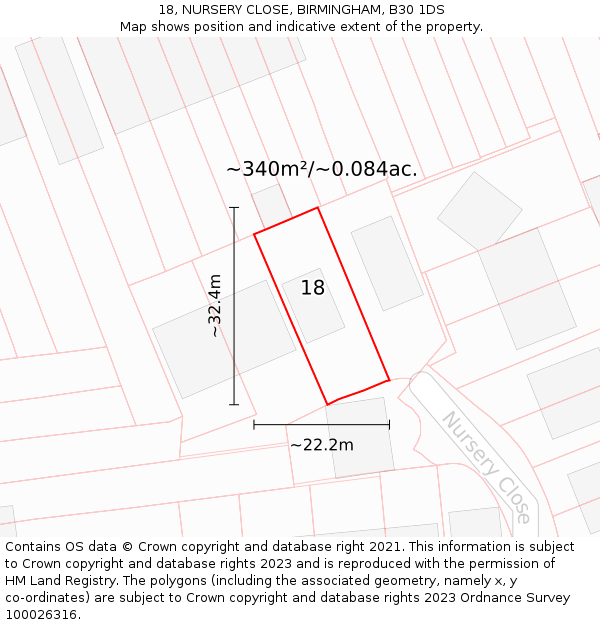 18, NURSERY CLOSE, BIRMINGHAM, B30 1DS: Plot and title map