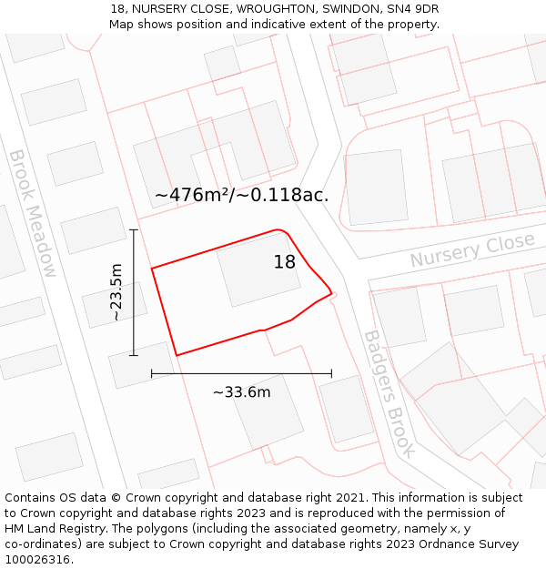 18, NURSERY CLOSE, WROUGHTON, SWINDON, SN4 9DR: Plot and title map
