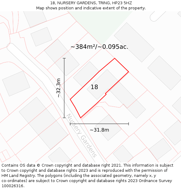 18, NURSERY GARDENS, TRING, HP23 5HZ: Plot and title map