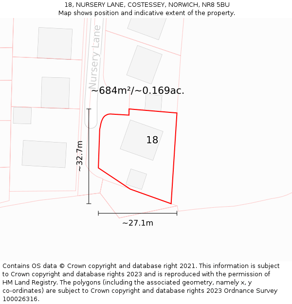 18, NURSERY LANE, COSTESSEY, NORWICH, NR8 5BU: Plot and title map