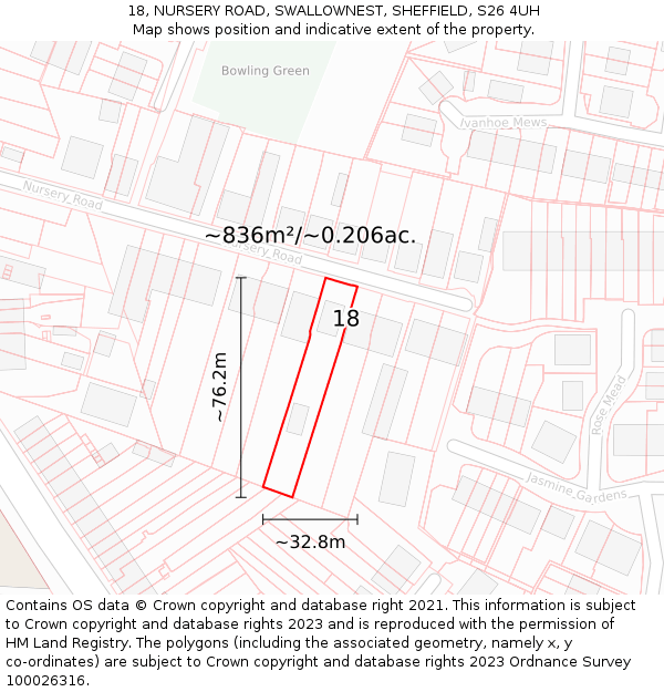 18, NURSERY ROAD, SWALLOWNEST, SHEFFIELD, S26 4UH: Plot and title map