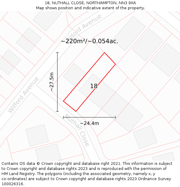 18, NUTHALL CLOSE, NORTHAMPTON, NN3 9XA: Plot and title map