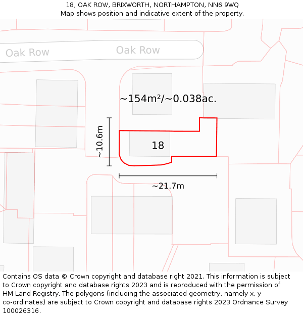 18, OAK ROW, BRIXWORTH, NORTHAMPTON, NN6 9WQ: Plot and title map
