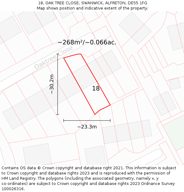 18, OAK TREE CLOSE, SWANWICK, ALFRETON, DE55 1FG: Plot and title map