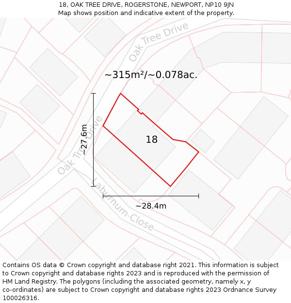 18, OAK TREE DRIVE, ROGERSTONE, NEWPORT, NP10 9JN: Plot and title map