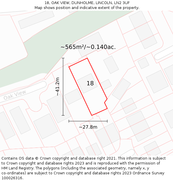 18, OAK VIEW, DUNHOLME, LINCOLN, LN2 3UF: Plot and title map