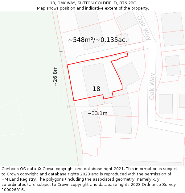 18, OAK WAY, SUTTON COLDFIELD, B76 2PG: Plot and title map