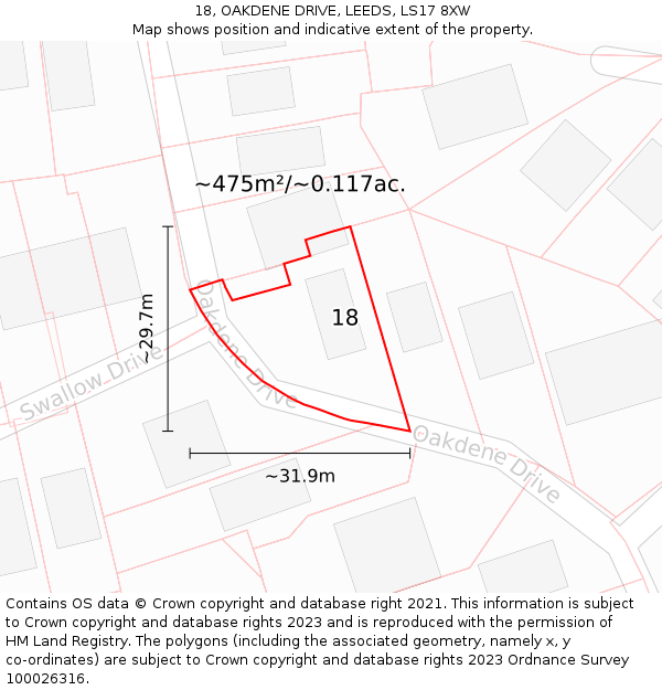18, OAKDENE DRIVE, LEEDS, LS17 8XW: Plot and title map