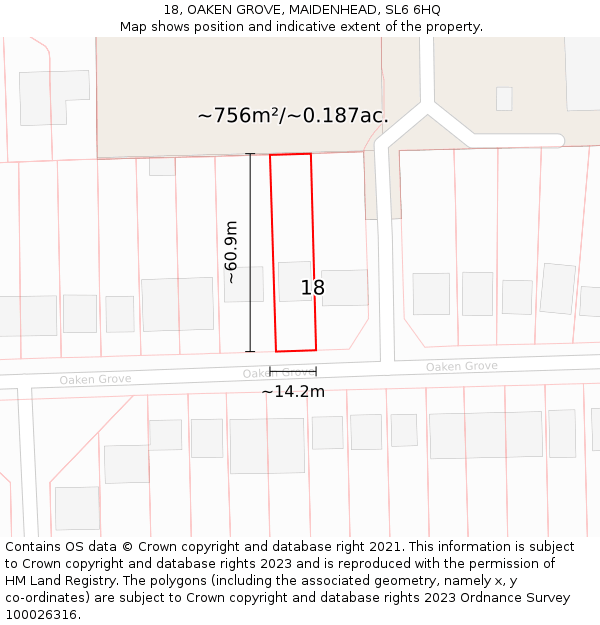 18, OAKEN GROVE, MAIDENHEAD, SL6 6HQ: Plot and title map