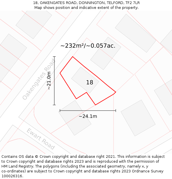 18, OAKENGATES ROAD, DONNINGTON, TELFORD, TF2 7LR: Plot and title map