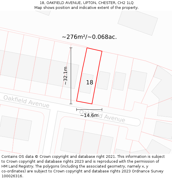 18, OAKFIELD AVENUE, UPTON, CHESTER, CH2 1LQ: Plot and title map